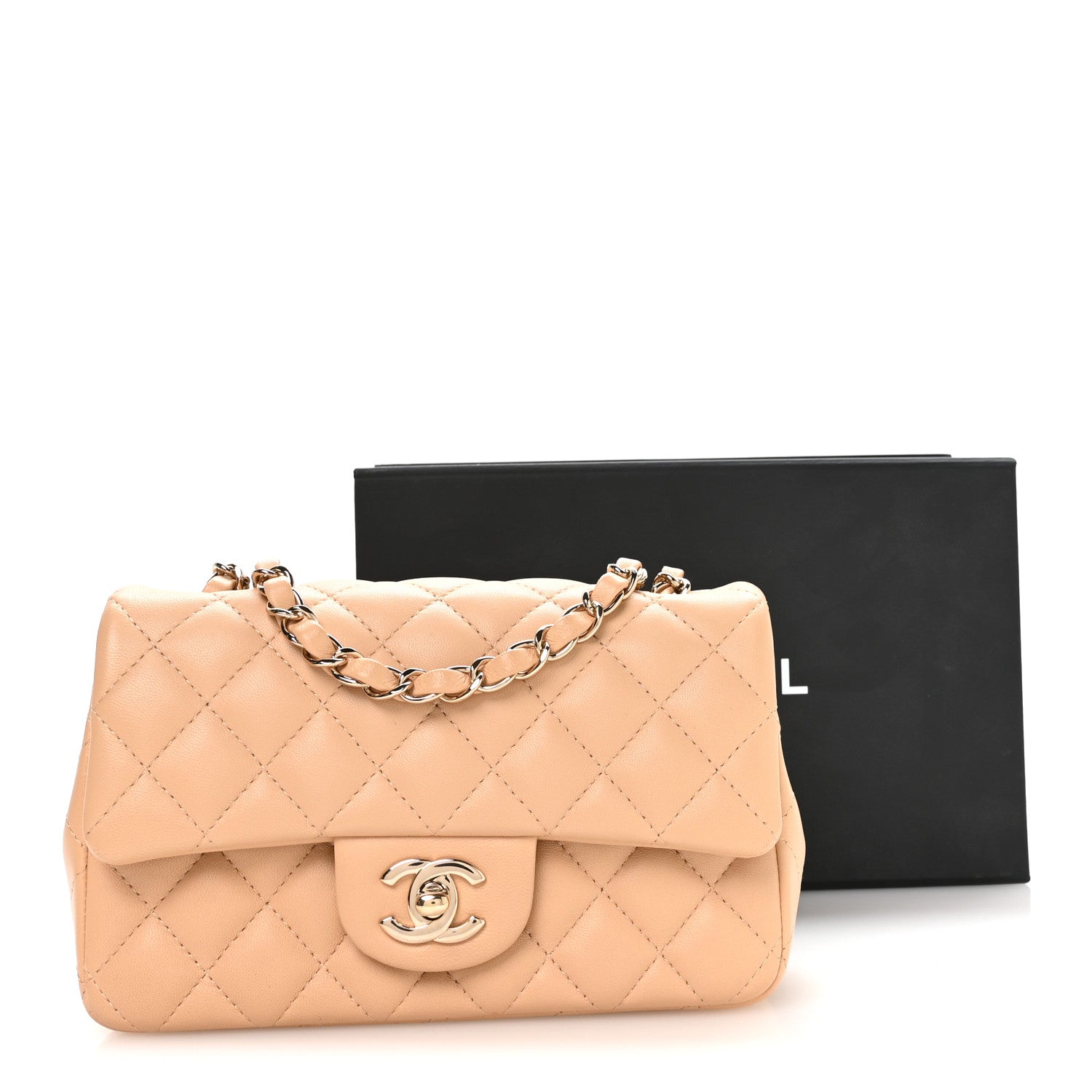 Chanel Lambskin Quilted Mini Rectangular Flap Beige 1857628