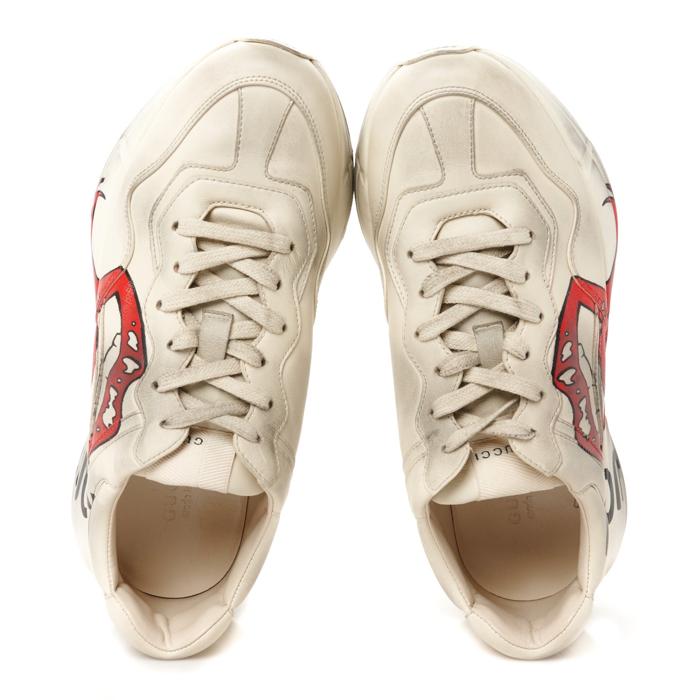 Calfskin Mouth Print Womens Rhyton Sneakers 38 Ivory