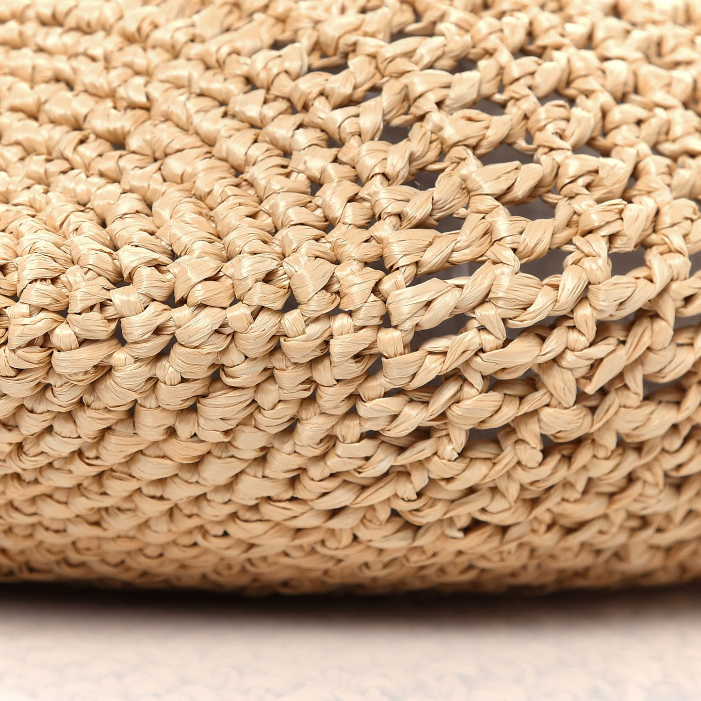 Yarn Raffia Effect Crochet Logo Embroidered Shopping Tote Bag Naturale