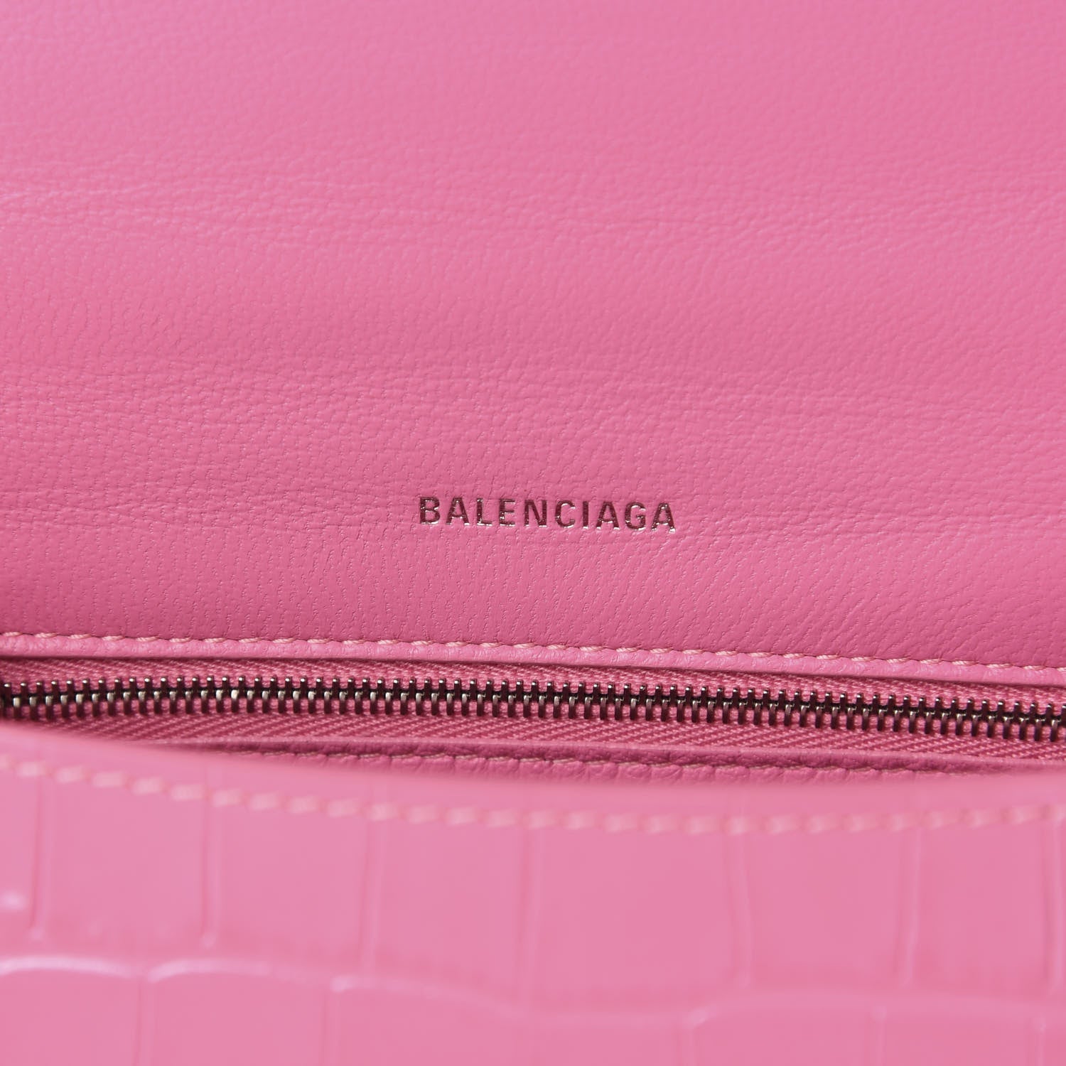 Balenciaga Shiny Calfskin Crocodile Embossed Small Hourglass Top Handle Bag Baby Pink 8 of 9