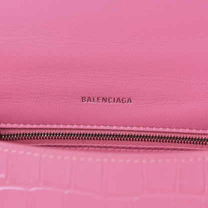 Balenciaga Shiny Calfskin Crocodile Embossed Small Hourglass Top Handle Bag Baby Pink 8 of 9