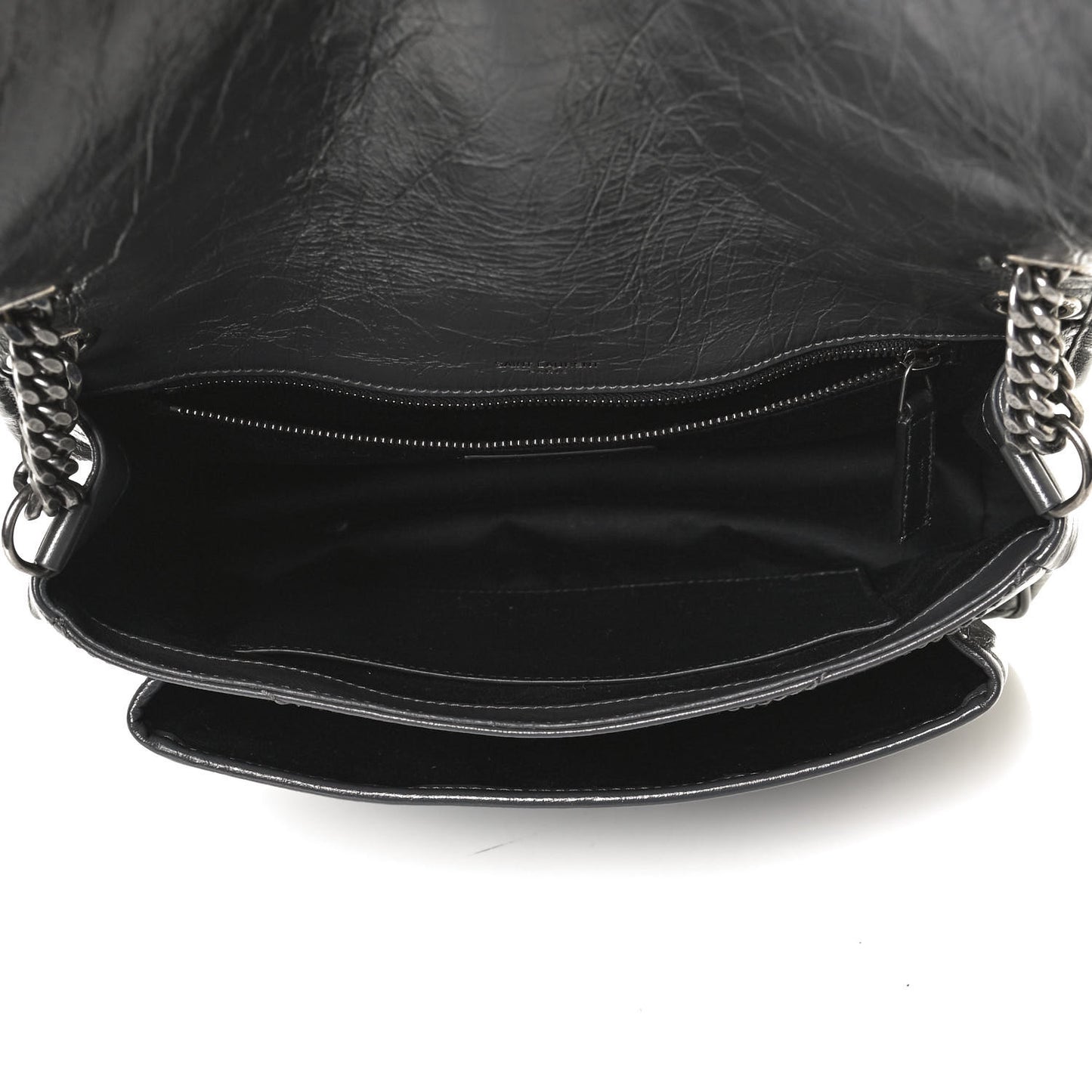 Crinkled Calfskin Matelasse Monogram Medium Niki Chain Satchel Storm