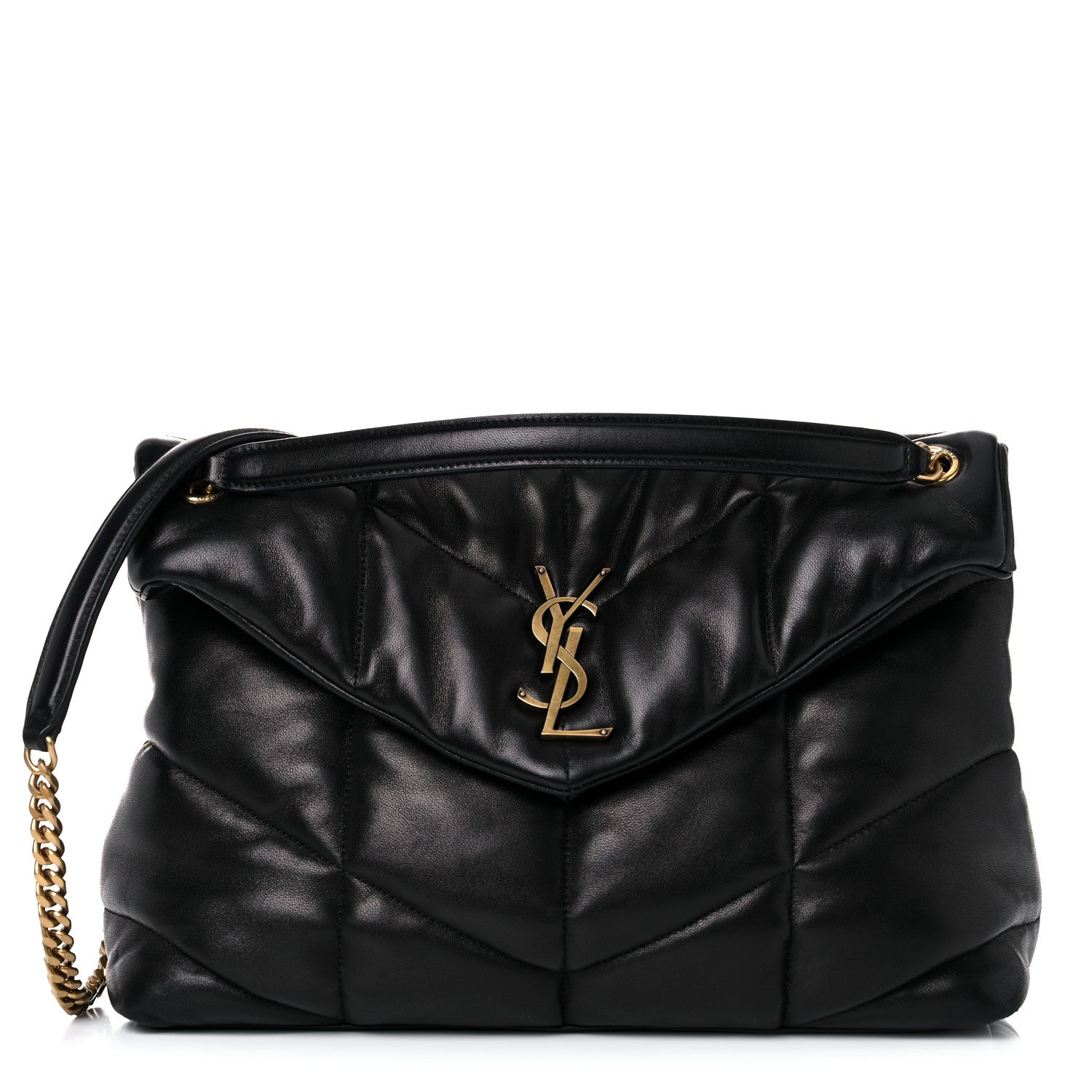 Saint Laurent Lambskin Quilted Medium Loulou Puffer Monogram Chain Satchel Black 1 of 15