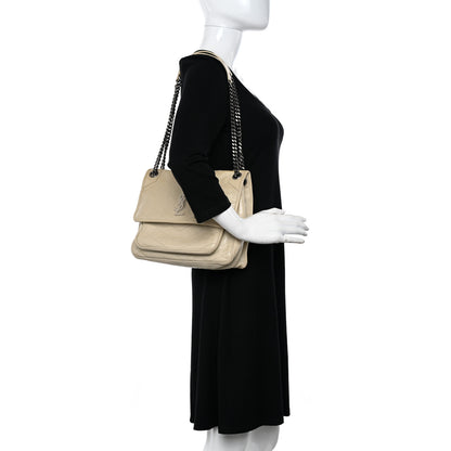 Saint Laurent Crinkled Calfskin Matelasse Monogram Medium Niki Chain Satchel Ivory 2 of 12