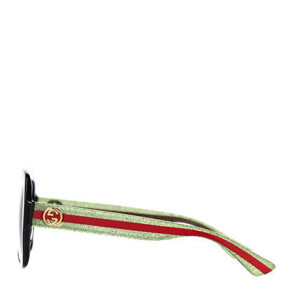 Gucci Acetate Square Frame Web Glitter Sunglasses GG0036S Black Green 2 of 7