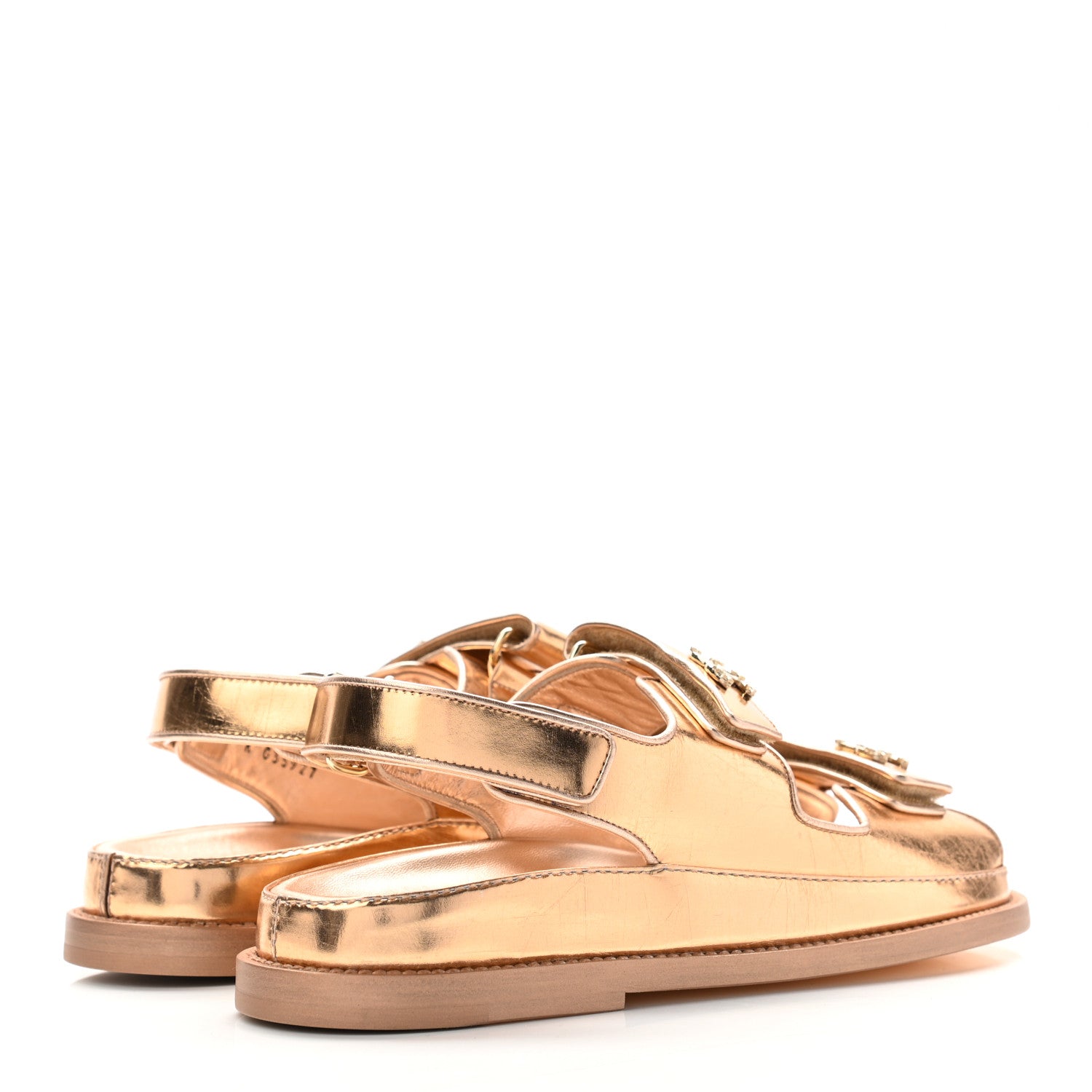 Chanel Metallic Laminated Calfskin Velcro Dad Sandals 38 Golden 4 of 8