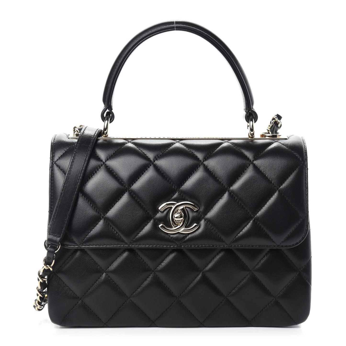 Lambskin Quilted Small Trendy CC Dual Handle Flap Bag Black