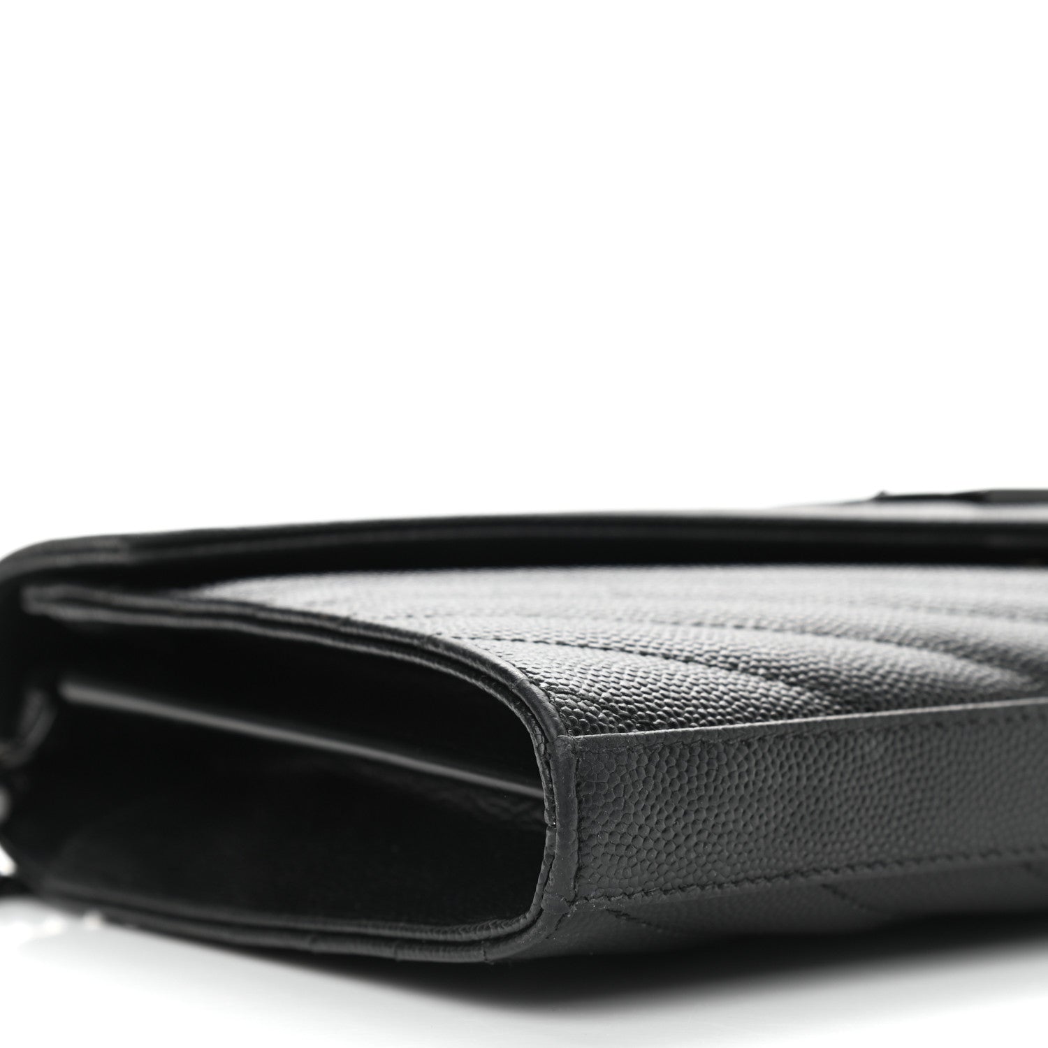 Saint Laurent Grain De Poudre Matelasse Chevron Monogram Chain Wallet Black 9 of 11