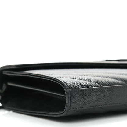 Saint Laurent Grain De Poudre Matelasse Chevron Monogram Chain Wallet Black 9 of 11