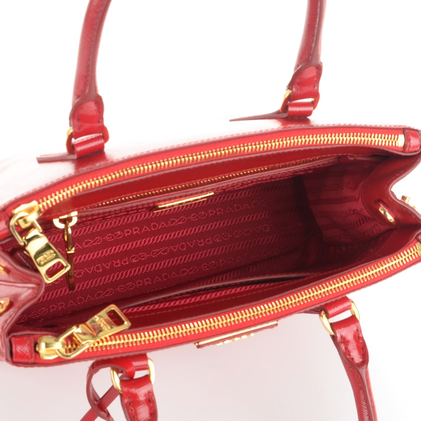 Saffiano Vernice Mini Galleria Double Zip Tote Rosso