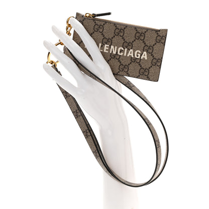 Gucci X BALENCIAGA GG Supreme Monogram Logo Card Case With Strap Beige Ebony 3 of 8
