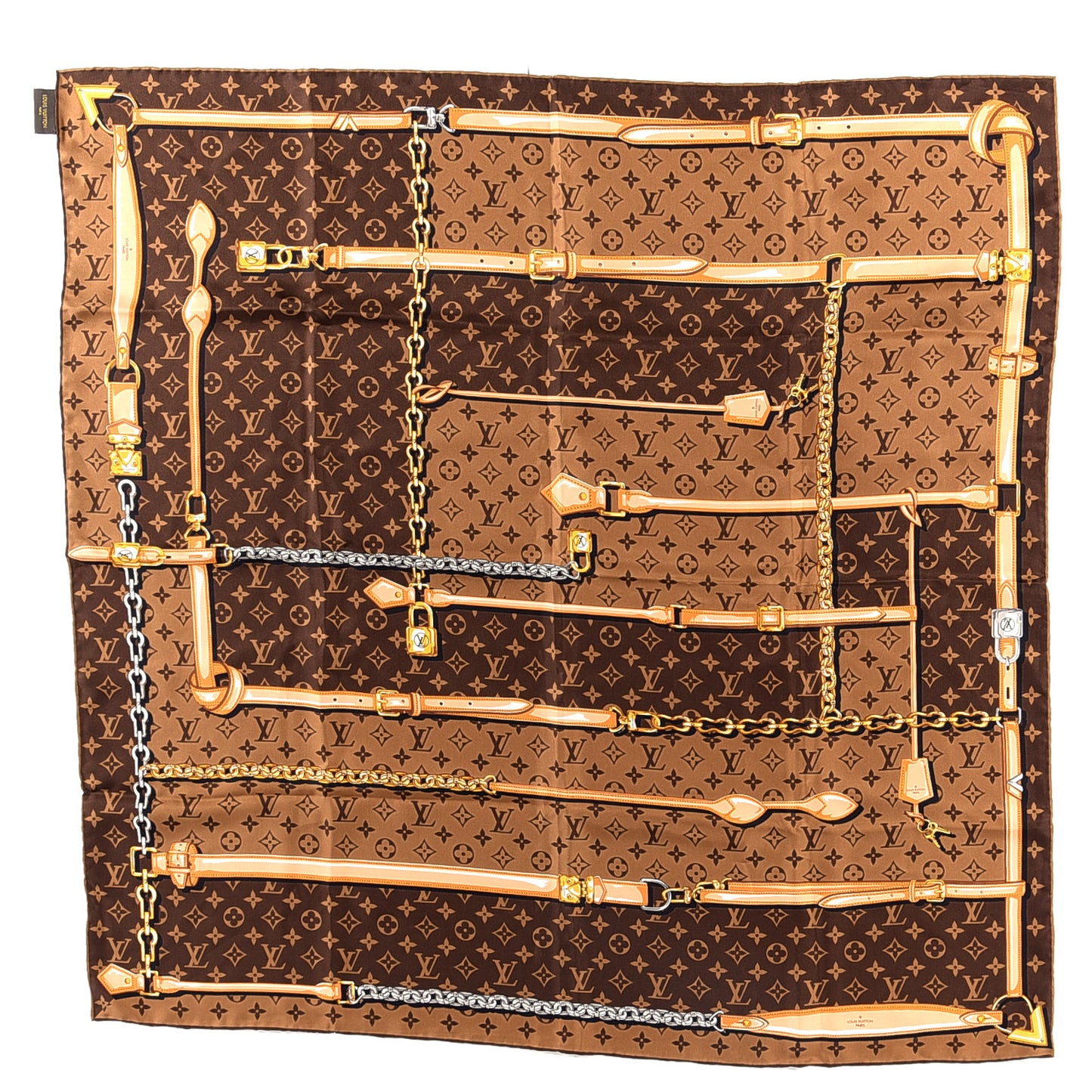 LOUIS VUITTON Silk Monogram Confidential Square Scarf Brown