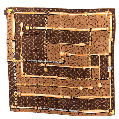 Louis Vuitton LOUIS VUITTON Silk Monogram Confidential Square Scarf Brown 1 of 2