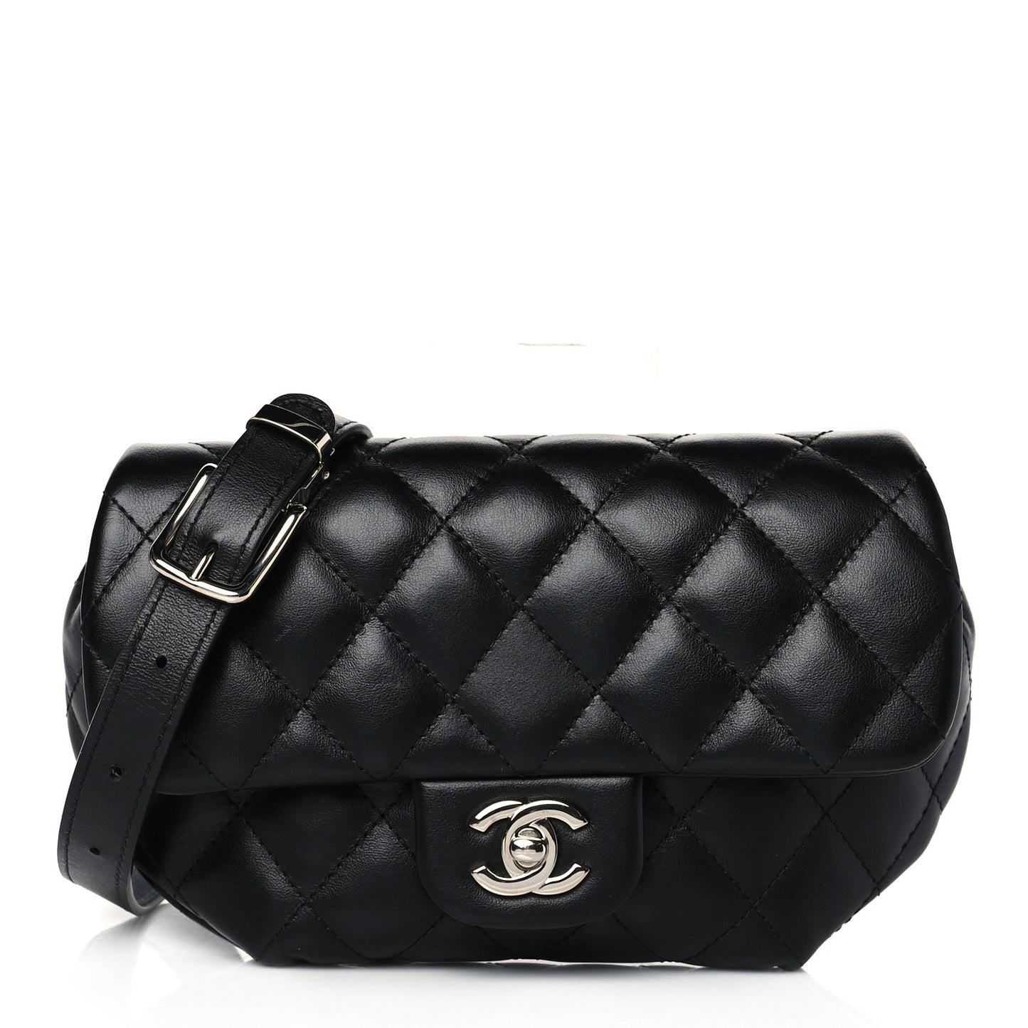 Calfskin Quilted CC Uniform Flap Belt Bag Black