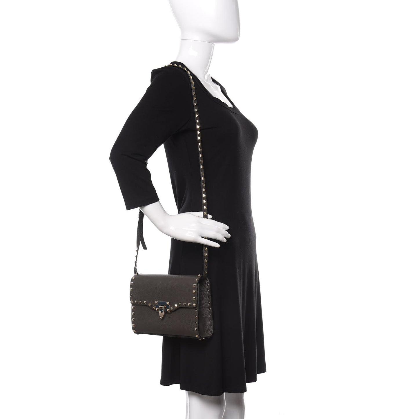Pebbled Calfskin Medium Rockstud Flip Lock Crossbody Bag Graphite