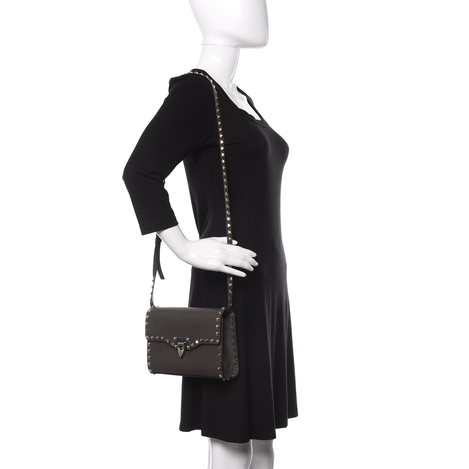 Valentino Garavani Pebbled Calfskin Medium Rockstud Flip Lock Crossbody Bag Graphite 2 of 9