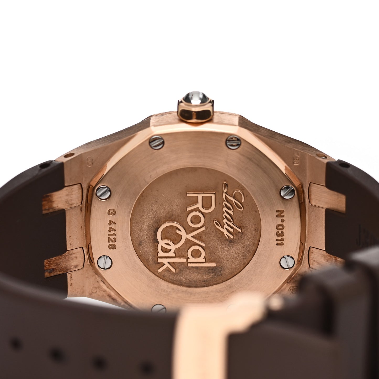 18K Rose Gold Rubber Diamond 33mm Royal Oak Quartz Watch Brown 67621OR.ZZ.D080CA.01