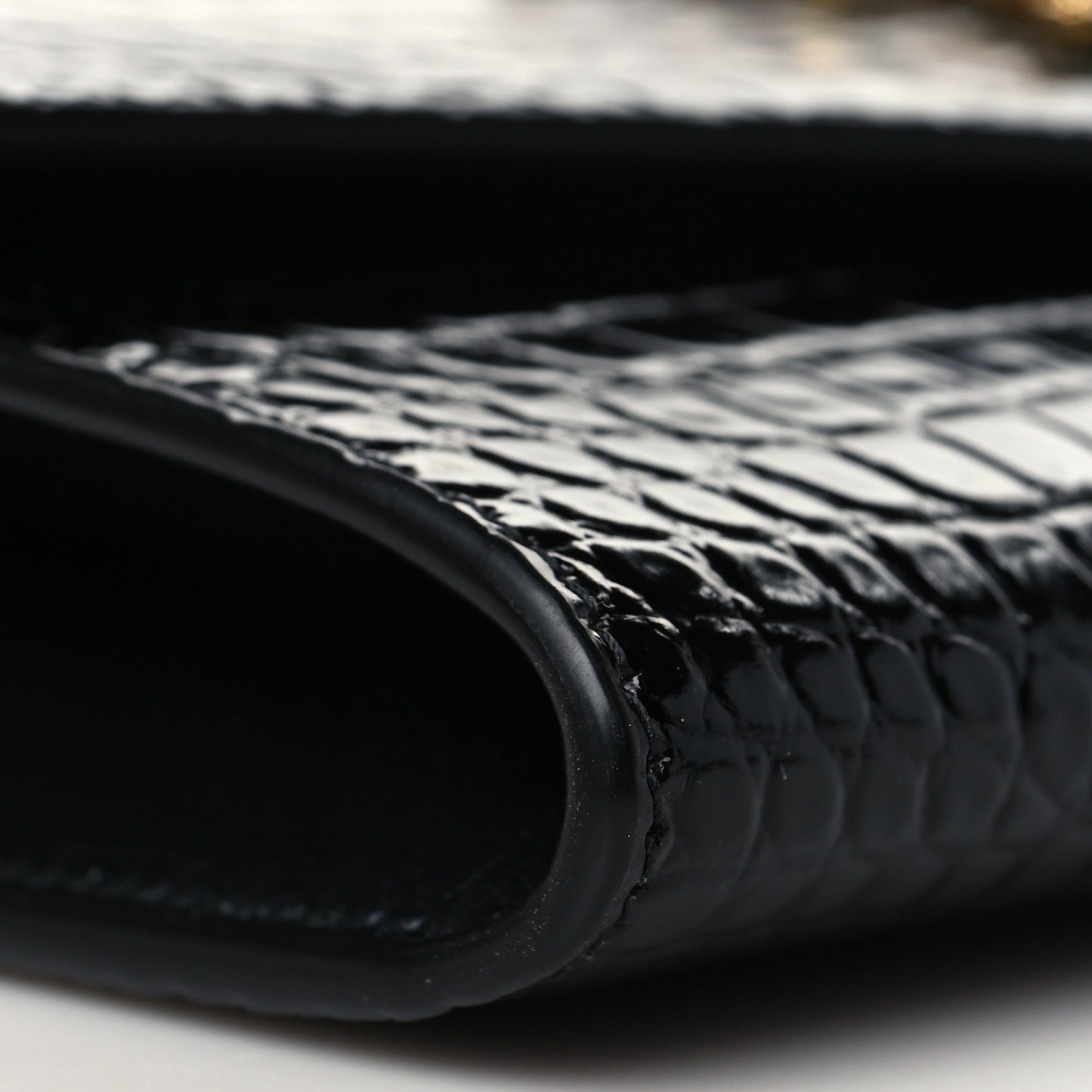 Calfskin Crocodile Embossed Monogram Uptown Chain Wallet Black