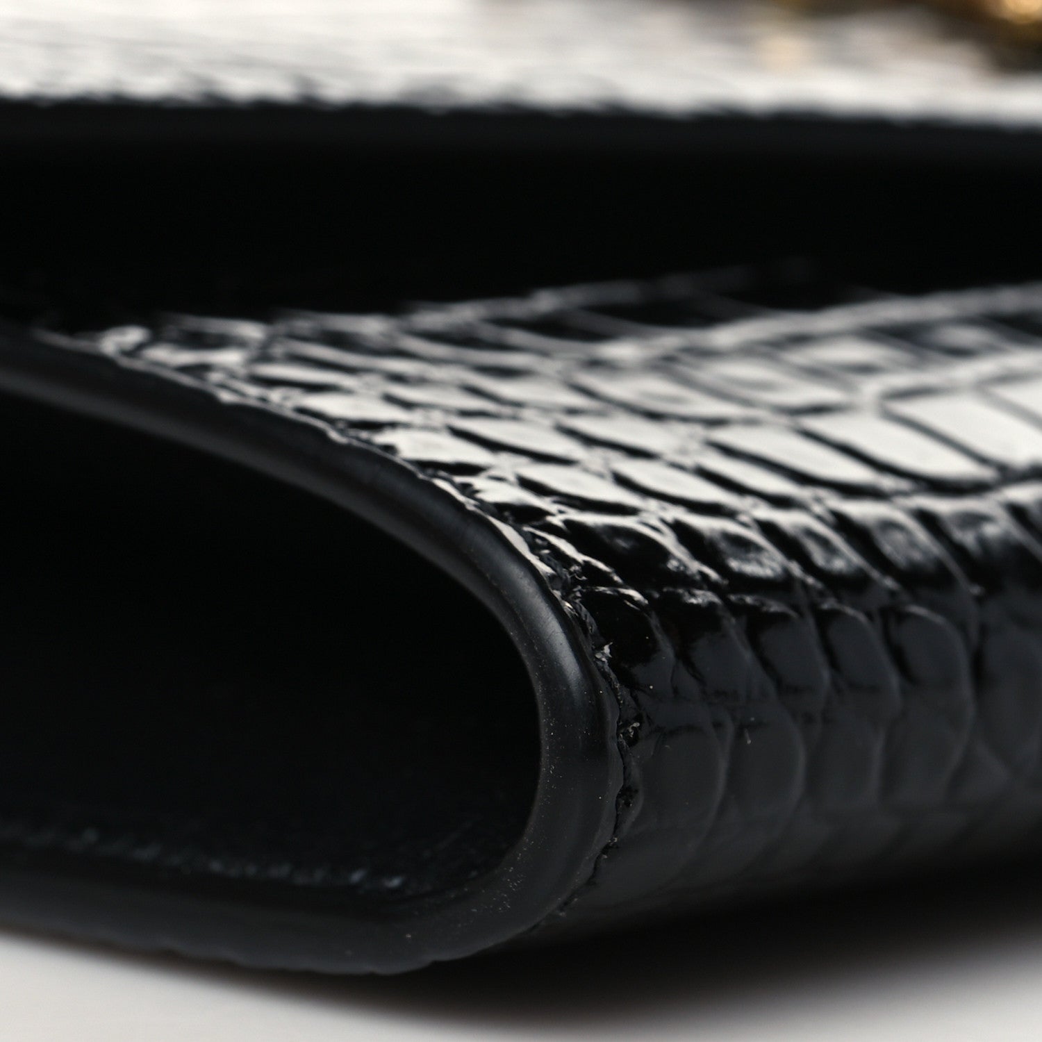 Saint Laurent Calfskin Crocodile Embossed Monogram Uptown Chain Wallet Black 11 of 12