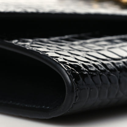 Saint Laurent Calfskin Crocodile Embossed Monogram Uptown Chain Wallet Black 11 of 12