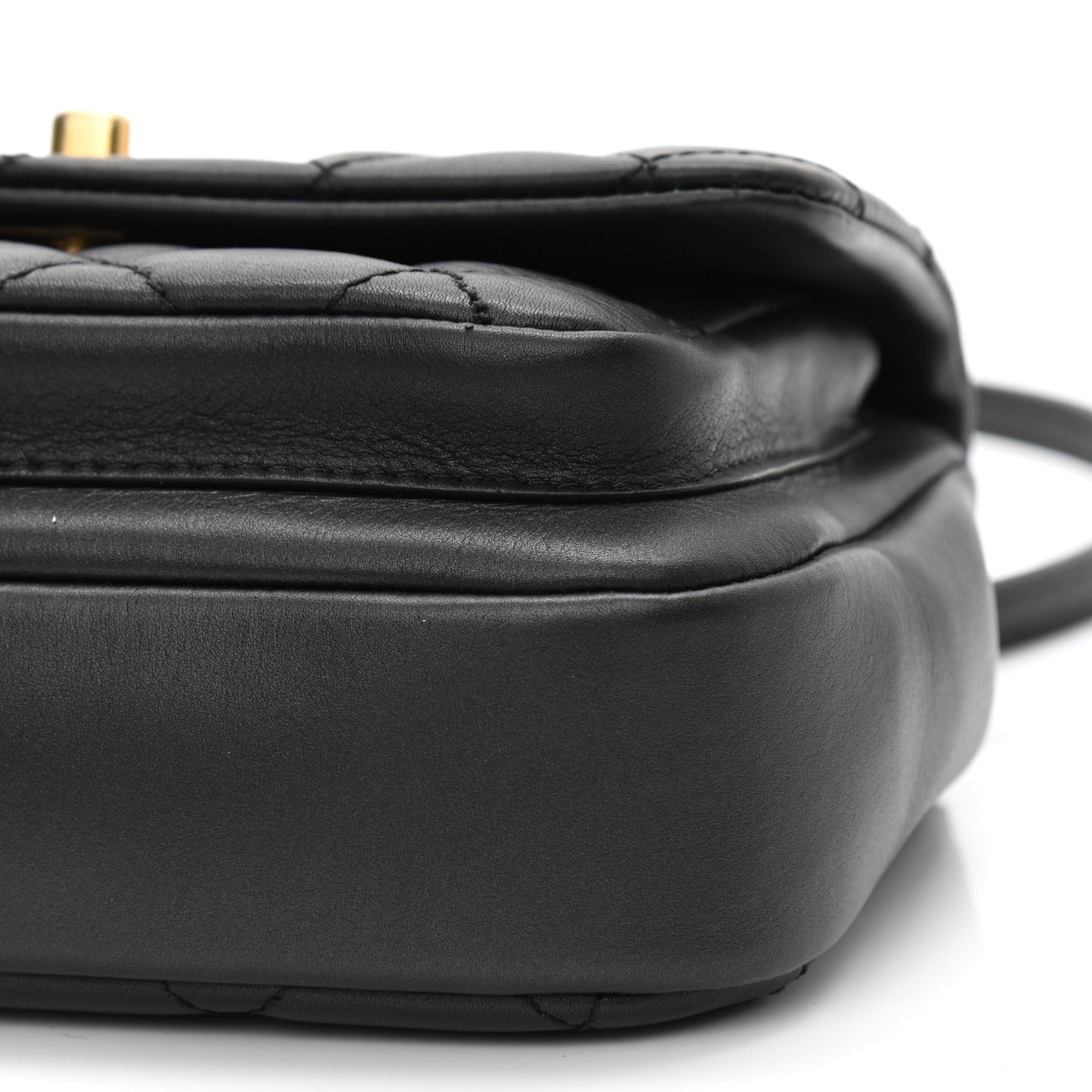 Calfskin Quilted Top Handle Flap Black