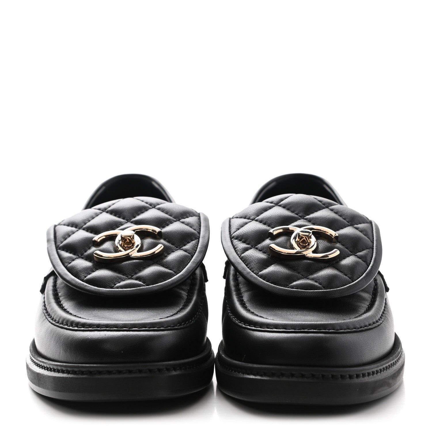Chanel Lambskin Quilted CC Turnlock Loafers 37.5 Black 2 of 9