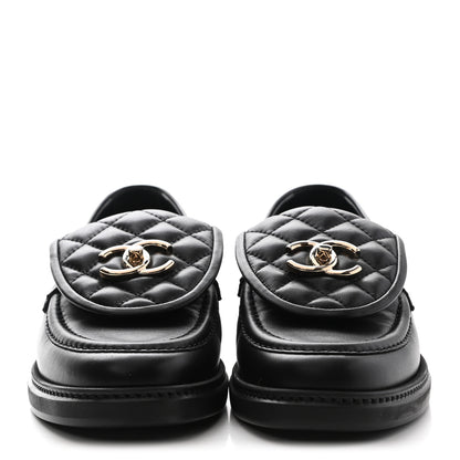 Chanel Lambskin Quilted CC Turnlock Loafers 37.5 Black 2 of 9