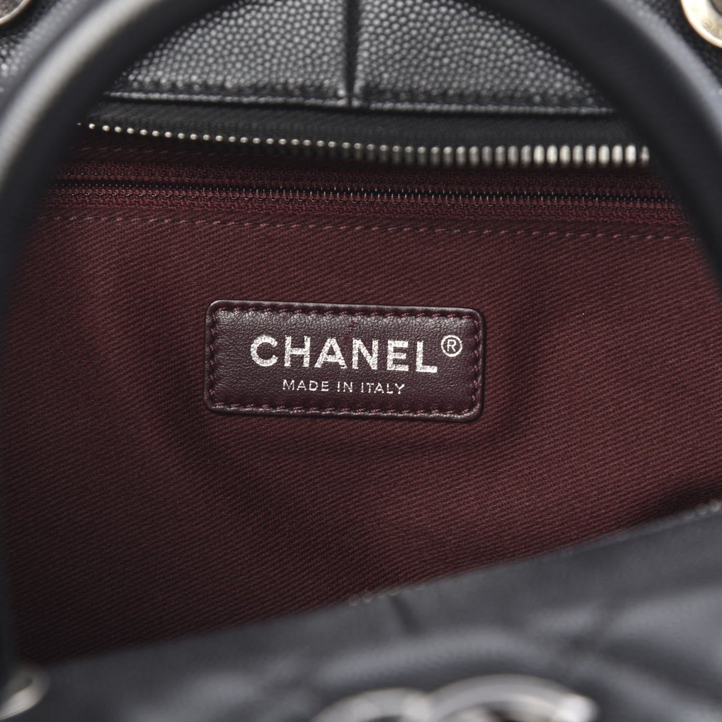 Caviar Quilted Large Coco Handle Bowling Bag Black