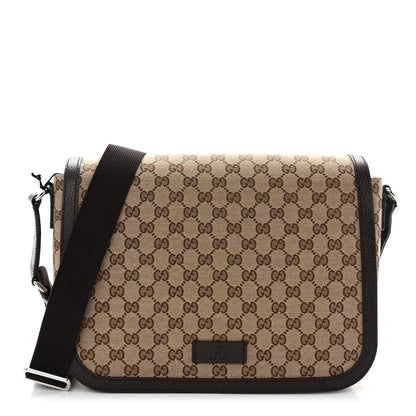 Gucci Monogram Large Flap Messenger Bag Beige Dark Brown 1 of 11