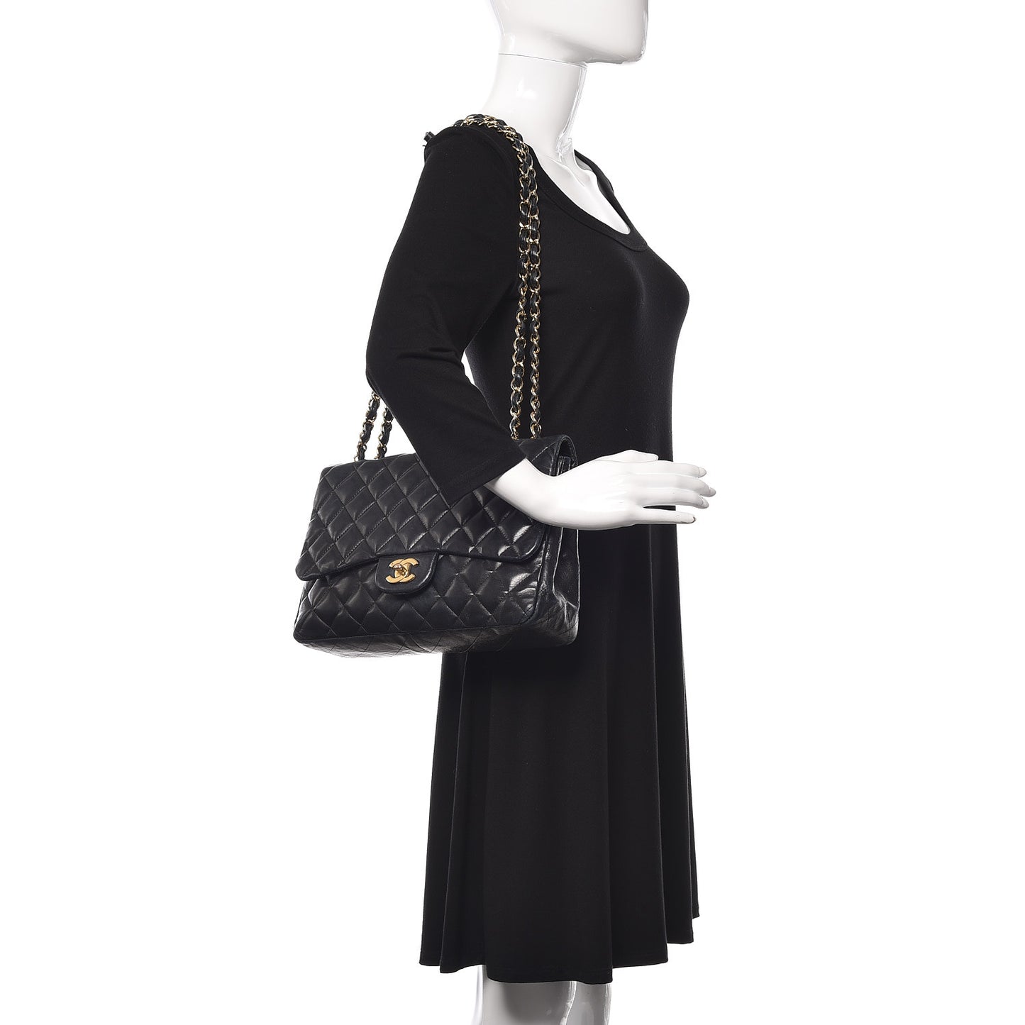 Lambskin Quilted Jumbo Single Flap Black