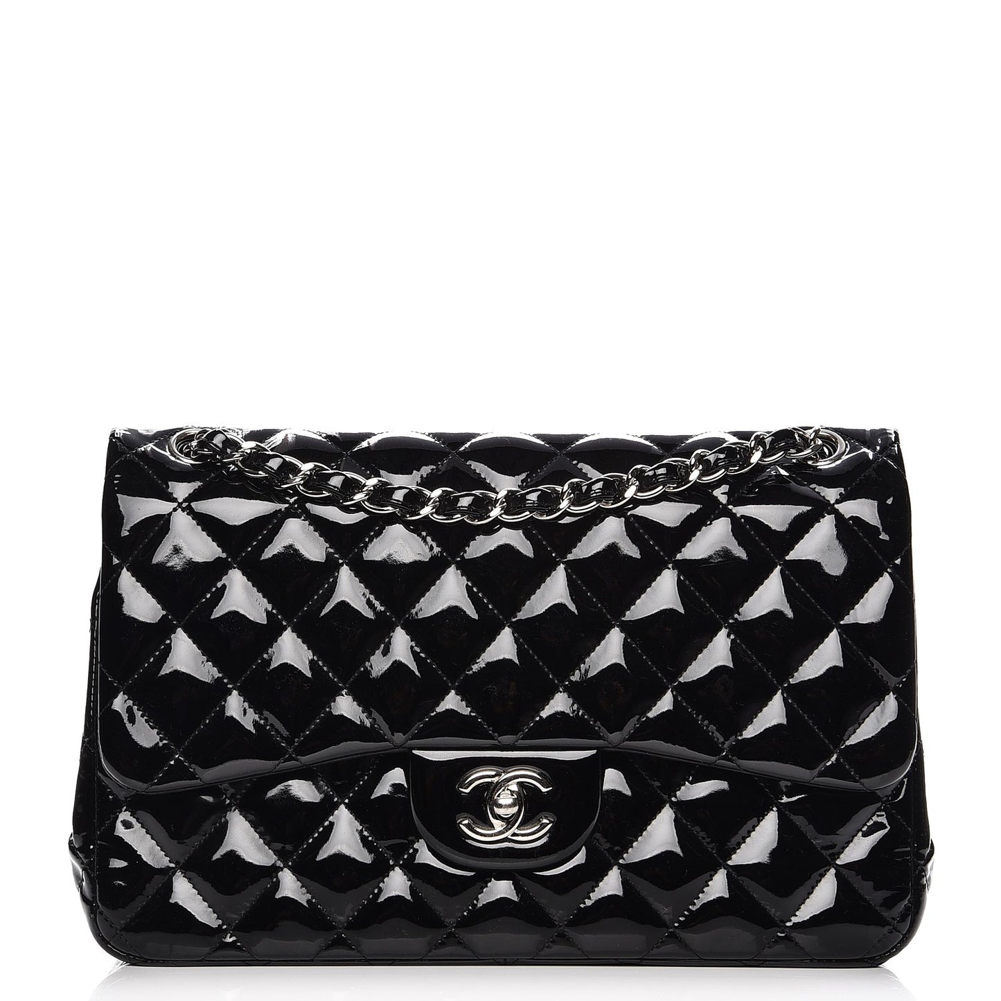 Patent Quilted Jumbo Double Flap Black