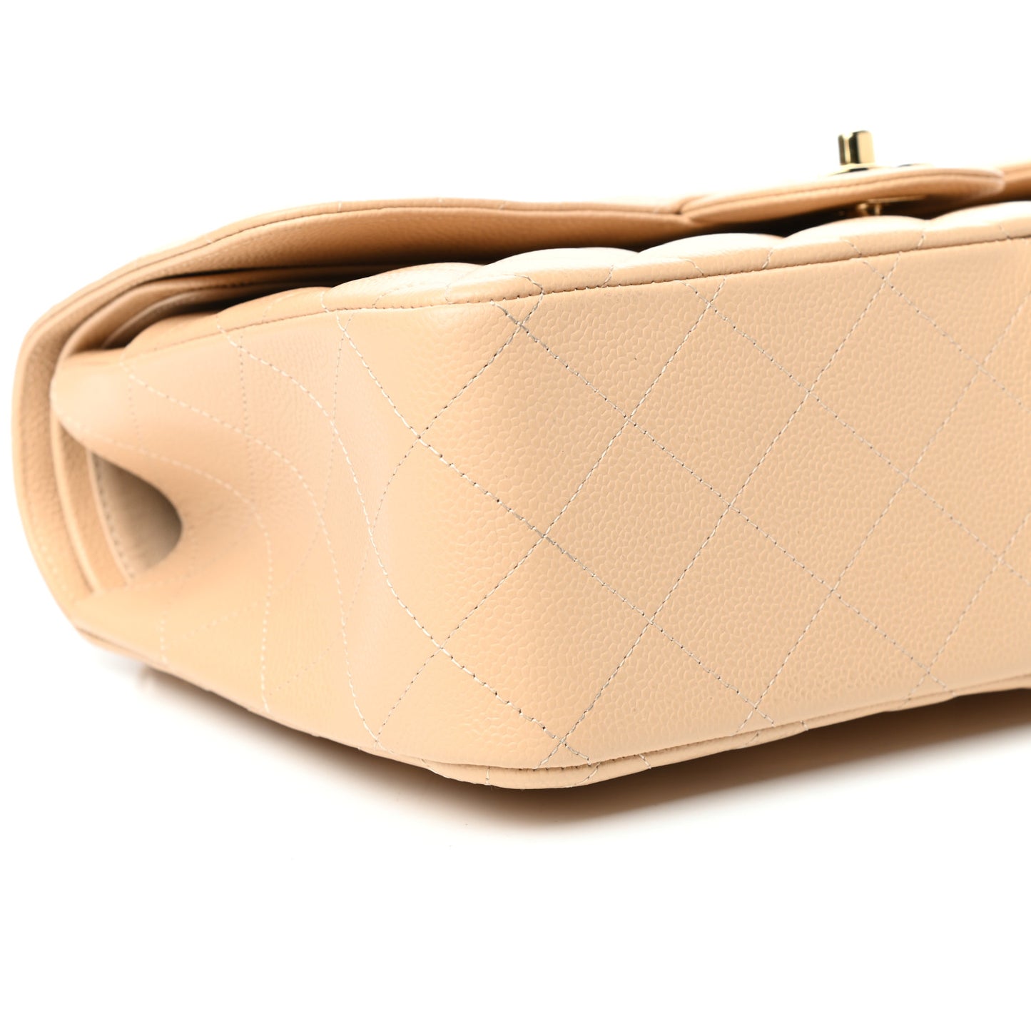 Caviar Quilted Jumbo Double Flap Beige Clair