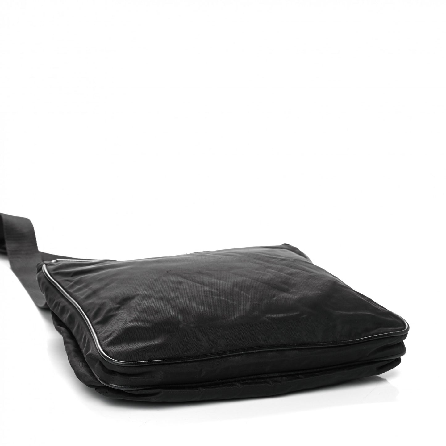 Tessuto Nylon Saffiano Flat Messenger Bag Black