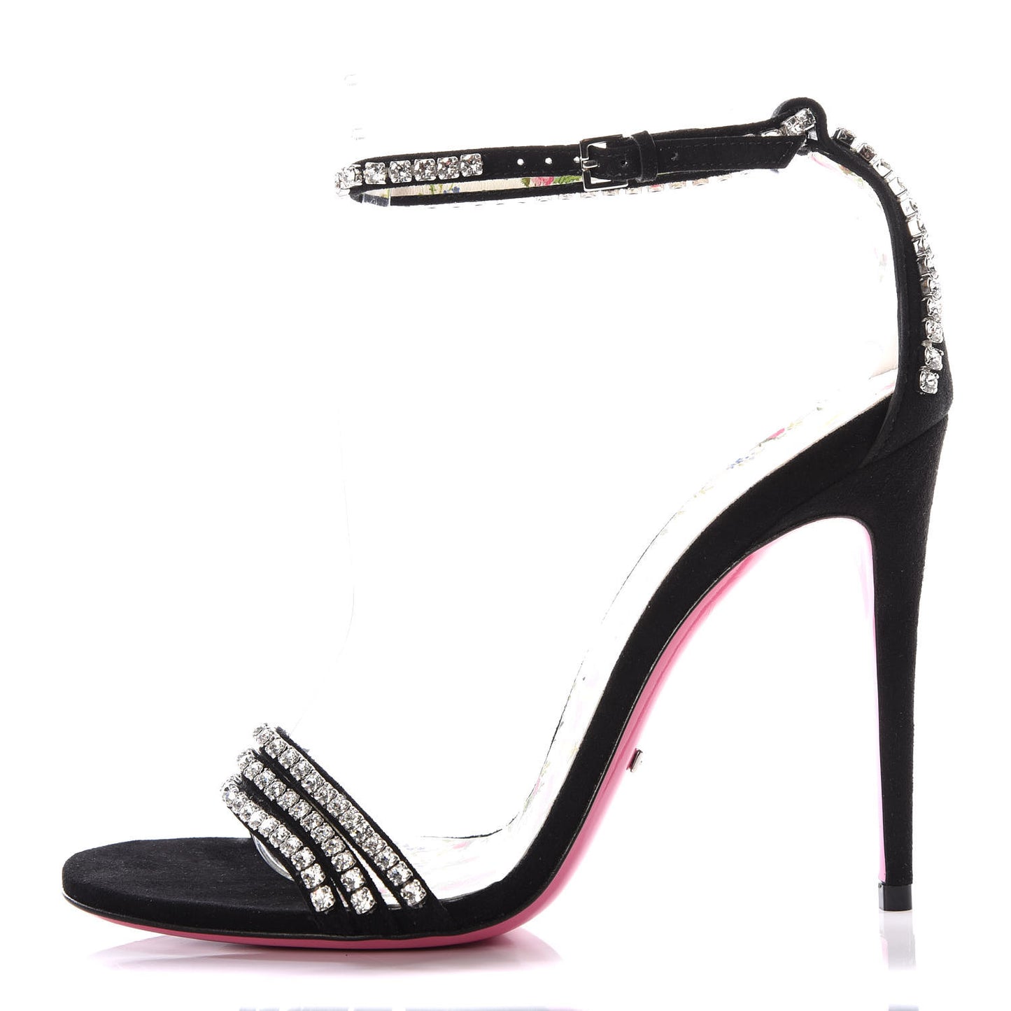 Kid Scamosciato Crystal Ankle Strap High Heel Sandals 38 Black