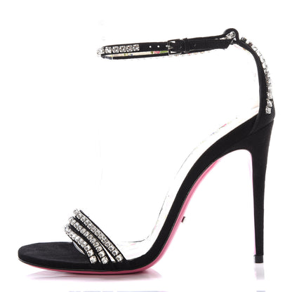 Gucci Kid Scamosciato Crystal Ankle Strap High Heel Sandals 38 Black 1 of 8
