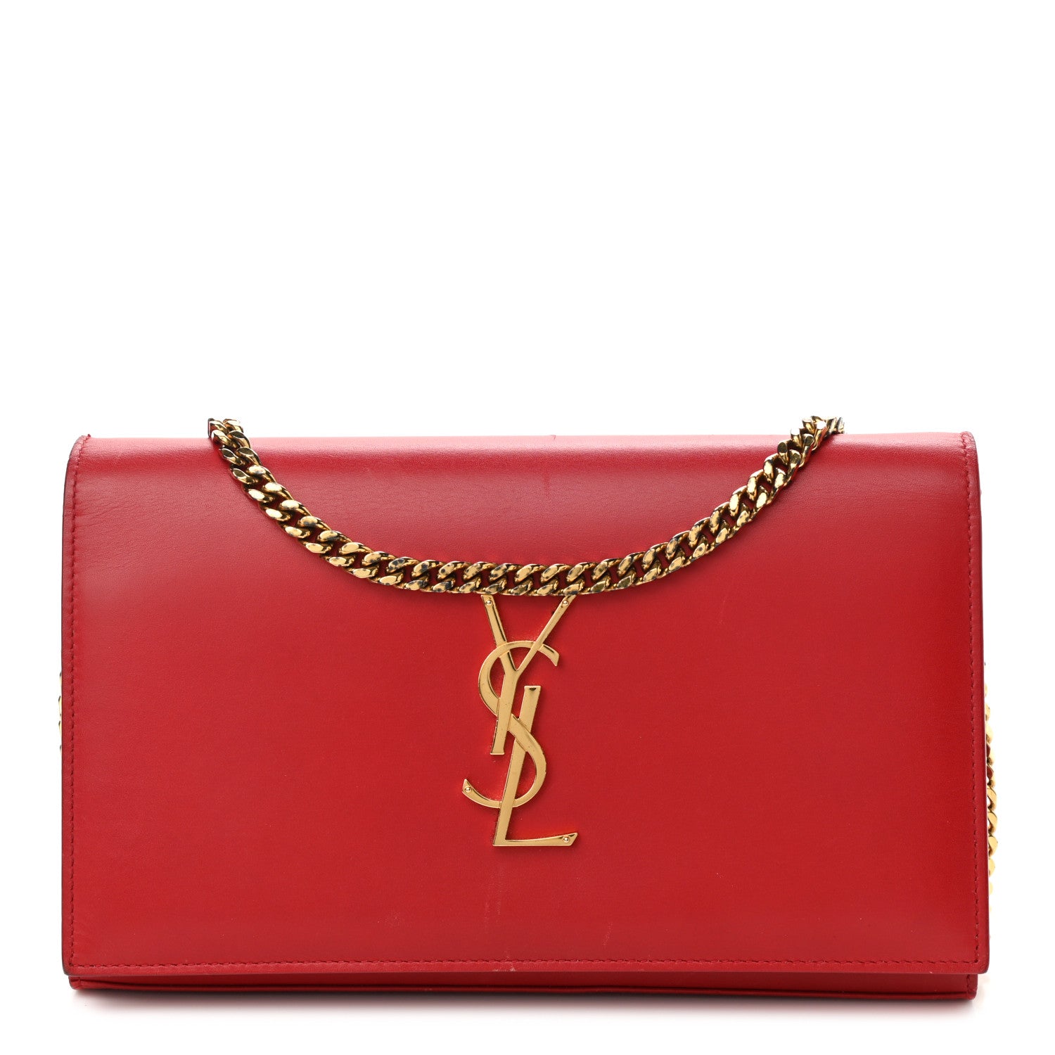 Saint Laurent Smooth Calfskin Classic Monogram Kate Wallet On Chain Red 1 of 14