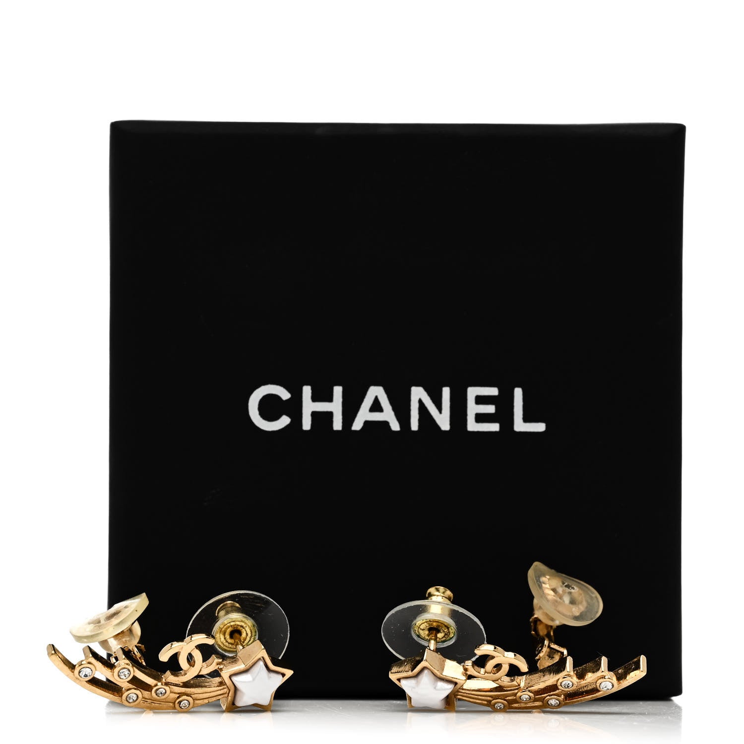 Chanel Metal Crystal Pearl CC Star Fall Earrings Gold Pearly White 5 of 5