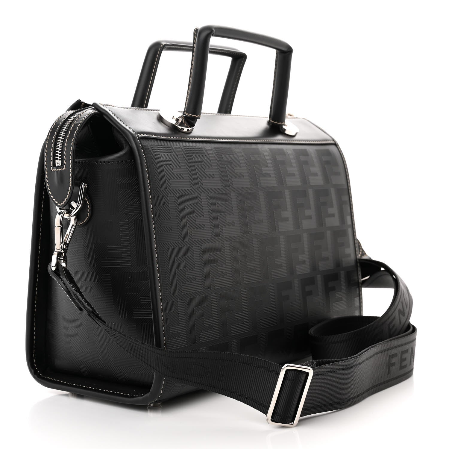 Fendi Vitello King FF Lines Embossed Large Soft Trunk Bag Black 3 of 14