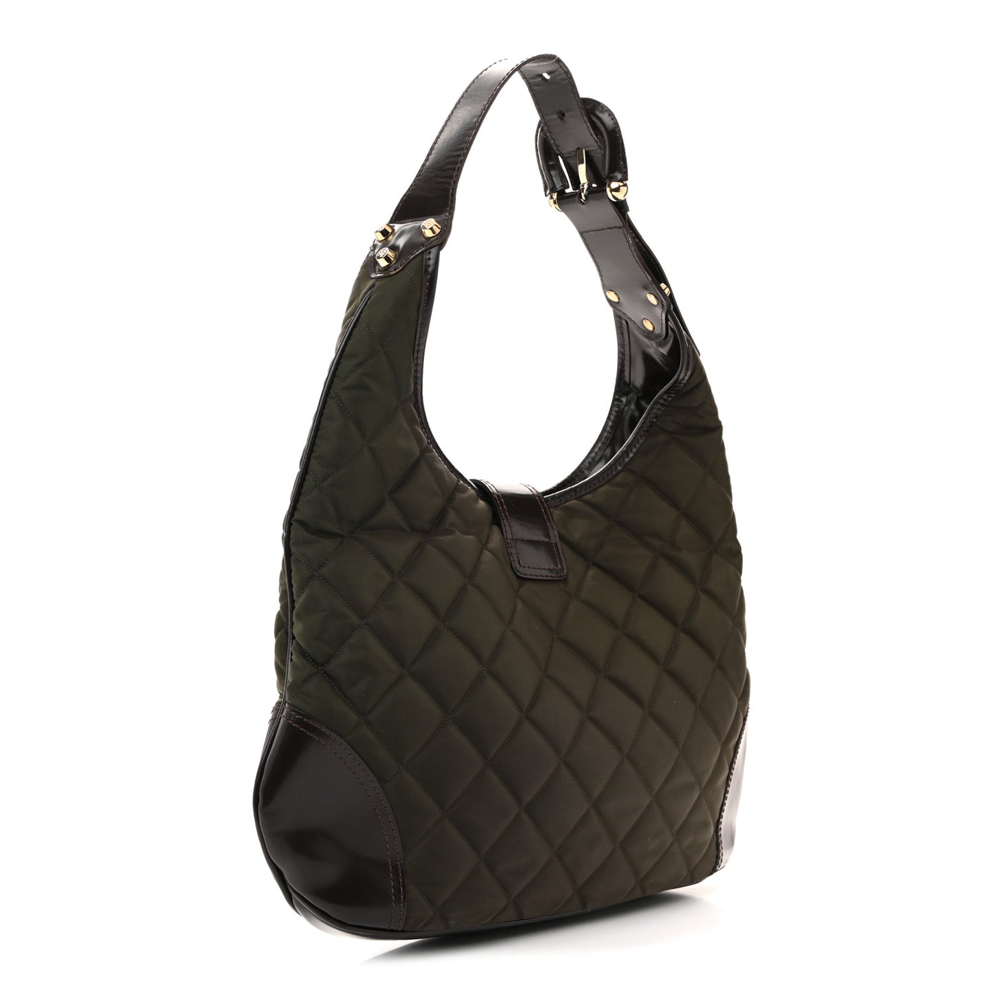Nylon Glazed Calfskin Quilted Brook Hobo Dark Brown