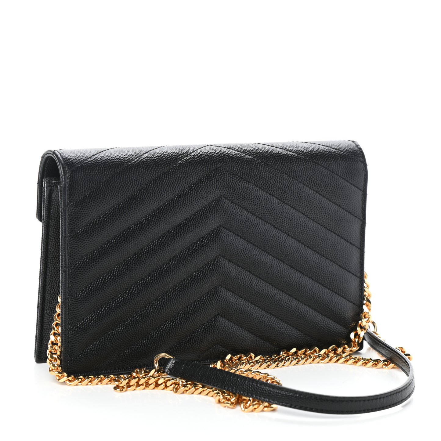 Grain De Poudre Matelasse Chevron Monogram Envelope Chain Wallet Black