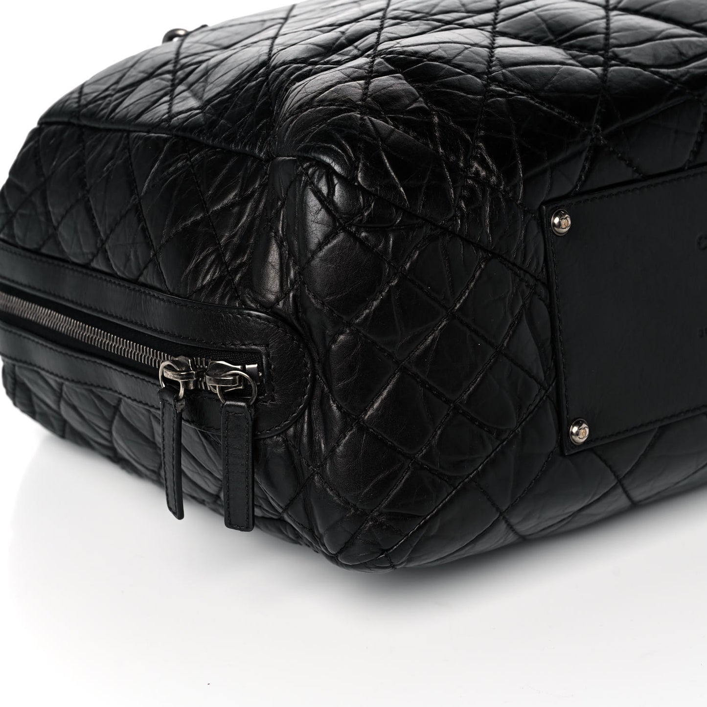 Aged Calfskin Quilted Large Secret Tag Bowling Bag Black