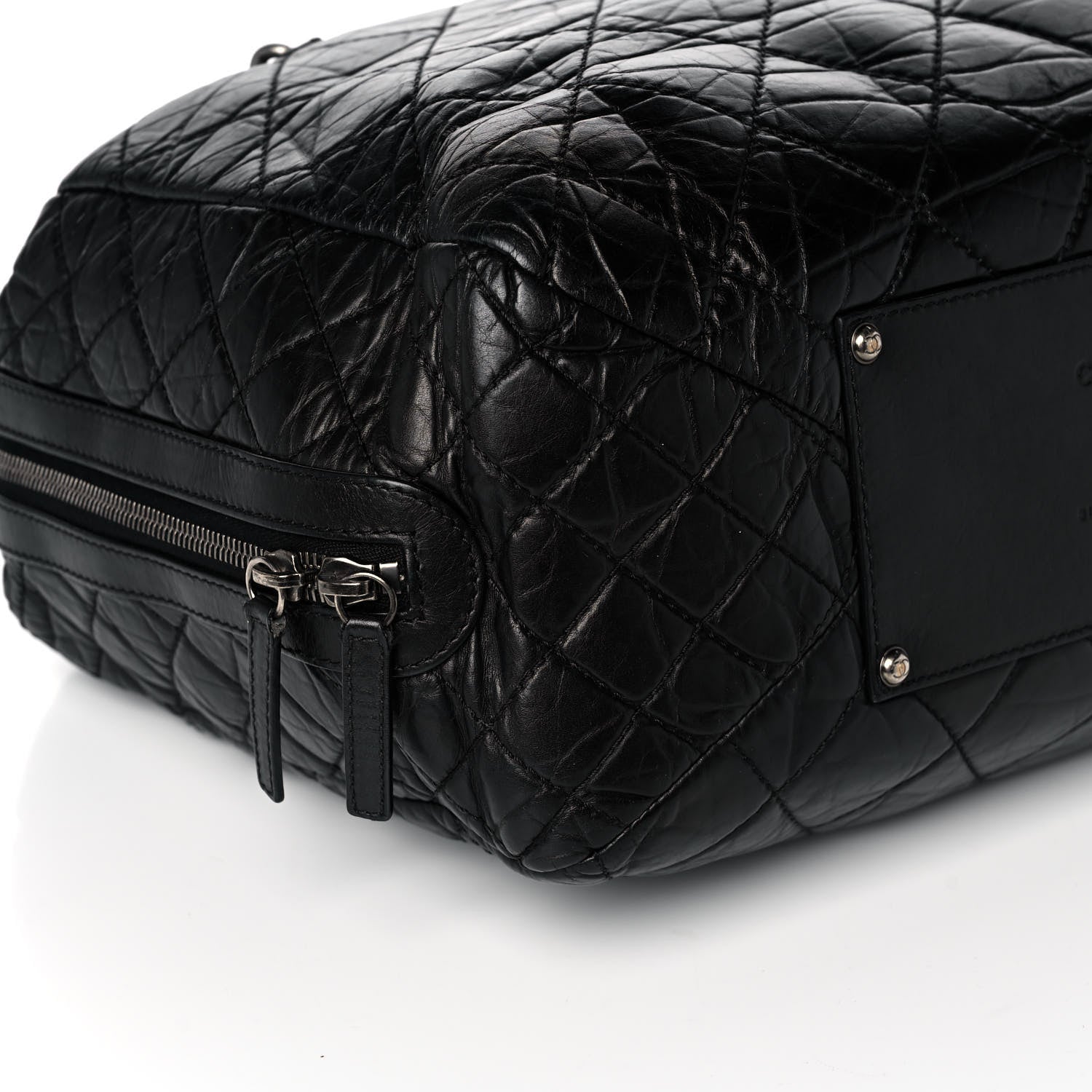 Chanel Aged Calfskin Quilted Large Secret Tag Bowling Bag Black 10 of 12