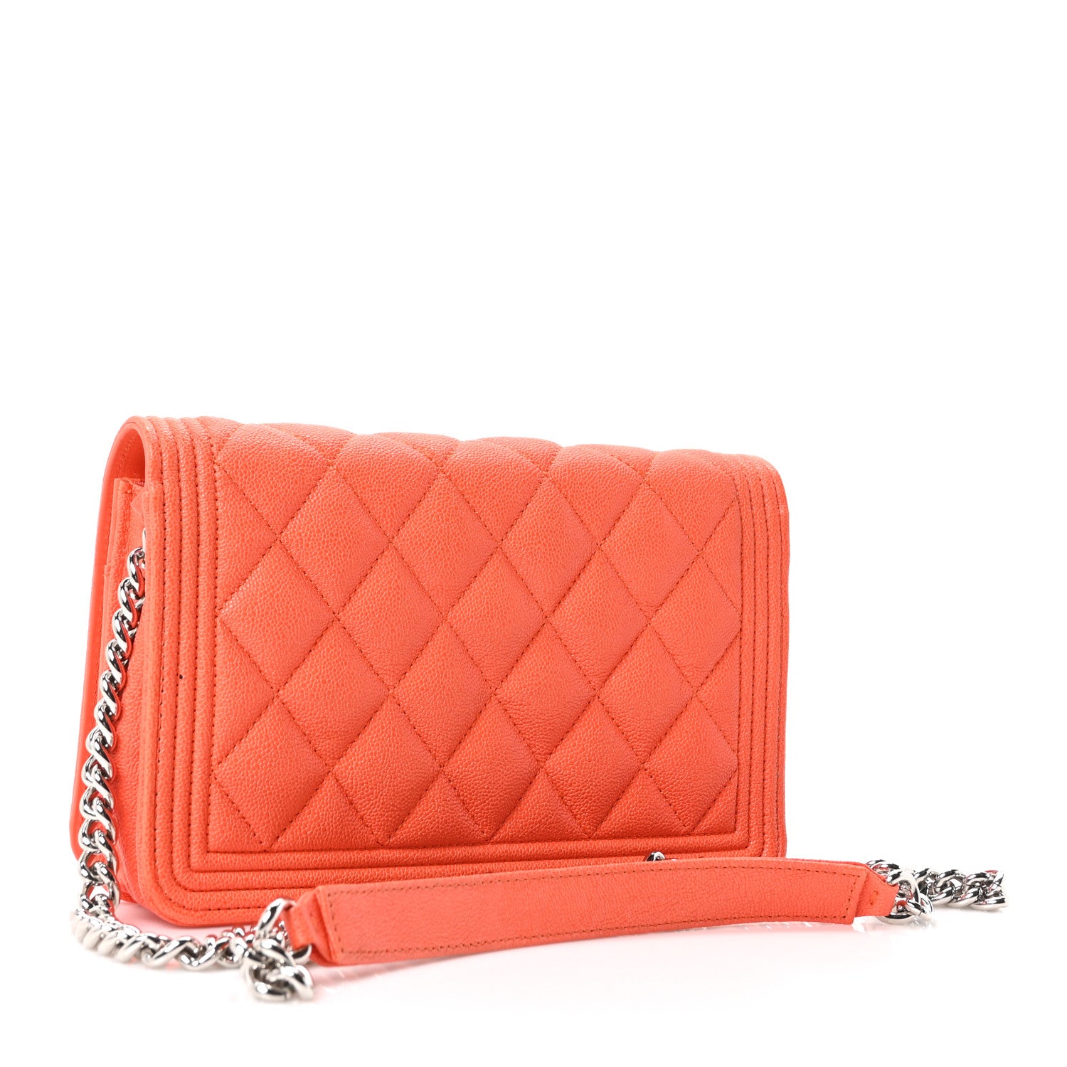 Chanel Caviar Quilted Boy Wallet On Chain WOC Orange 3 of 10