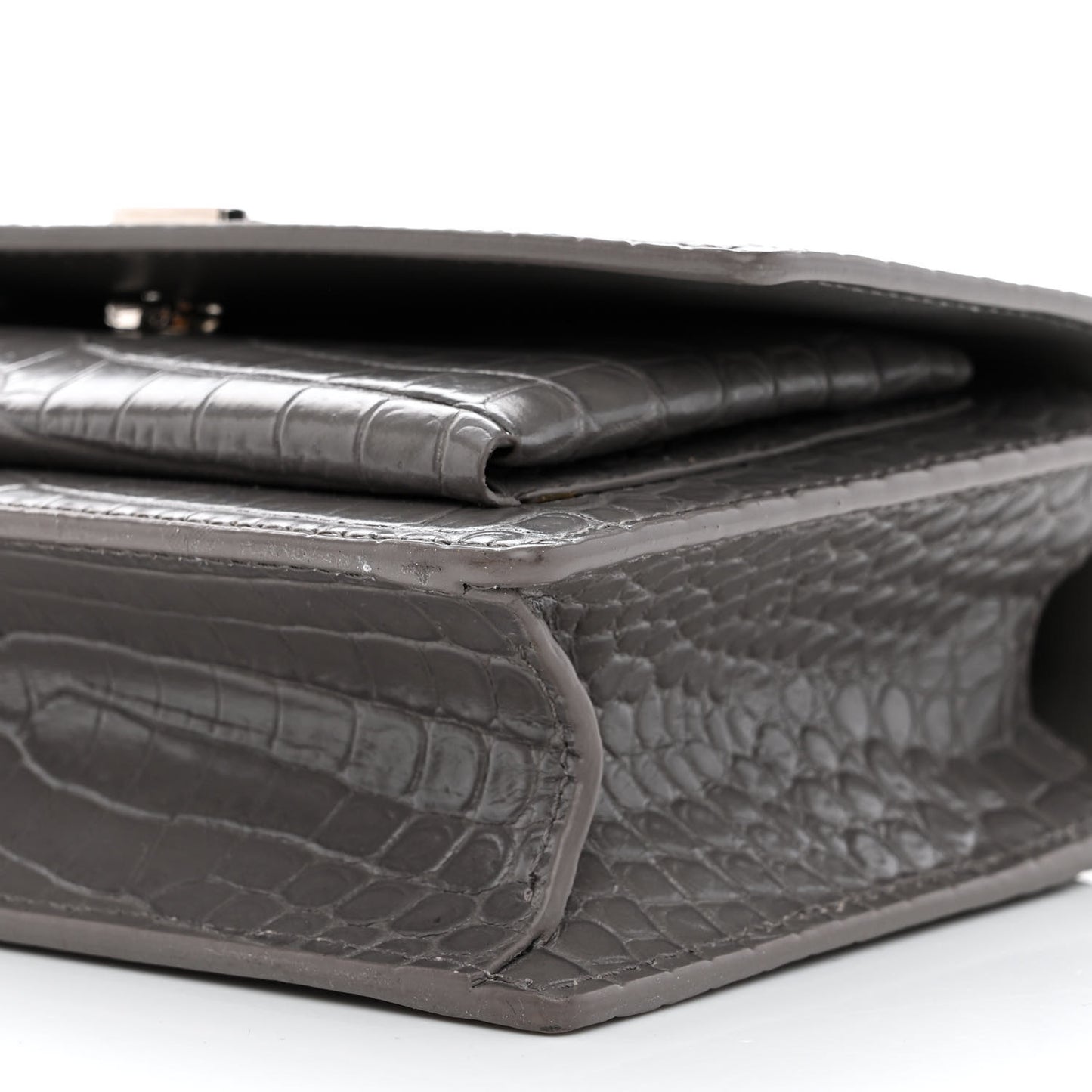 Calfskin Crocodile Embossed Monogram Sunset Chain Wallet Graphite