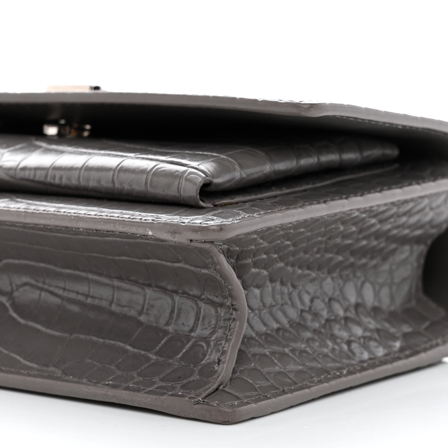 Saint Laurent Calfskin Crocodile Embossed Monogram Sunset Chain Wallet Graphite 11 of 11