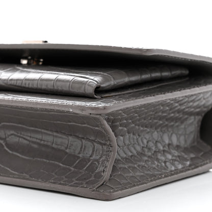 Saint Laurent Calfskin Crocodile Embossed Monogram Sunset Chain Wallet Graphite 11 of 11