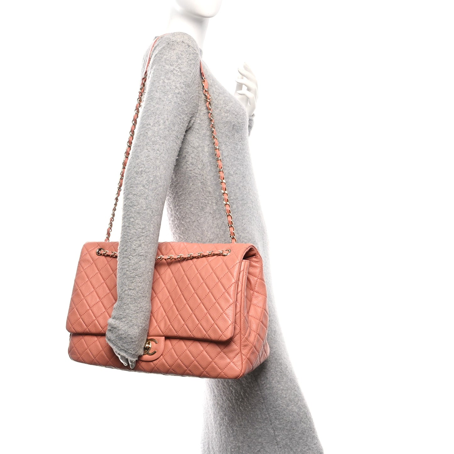 Calfskin Quilted XXL Travel Flap Bag Pink
