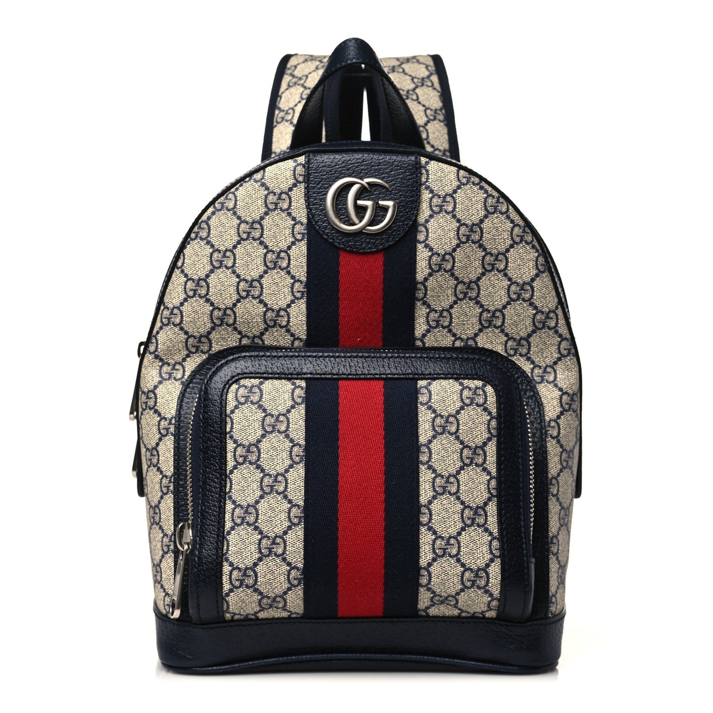 GG Supreme Monogram Textured Dollar Calfskin Web Small Ophidia Day Backpack Beige Blue Black