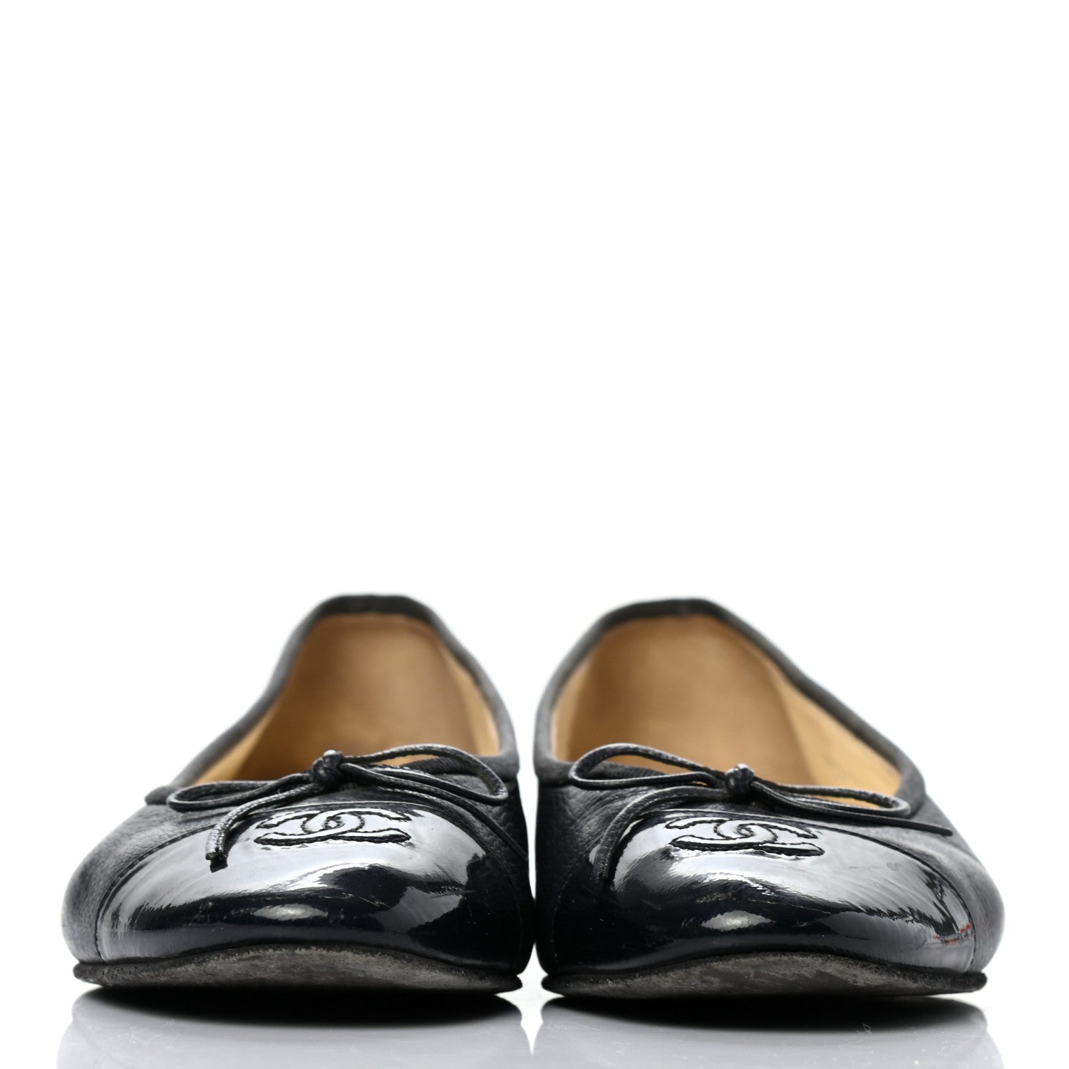 Chanel Goatskin Patent CC Cap Toe Ballerina Flats 39 Black 2 of 15
