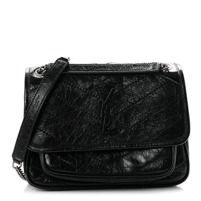 Saint Laurent Crinkled Calfskin Matelasse Monogram Baby Niki Chain Satchel Black 1 of 11